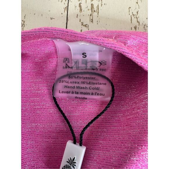Monica Hansen S High Leg Bikini Bottom Pink Lurex Metallic Cheeky Swimsuit New - Picture 7 of 9